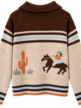 Bailey Rose Western Cowboy Horse Cactus Knit Cardigan Sweater Large